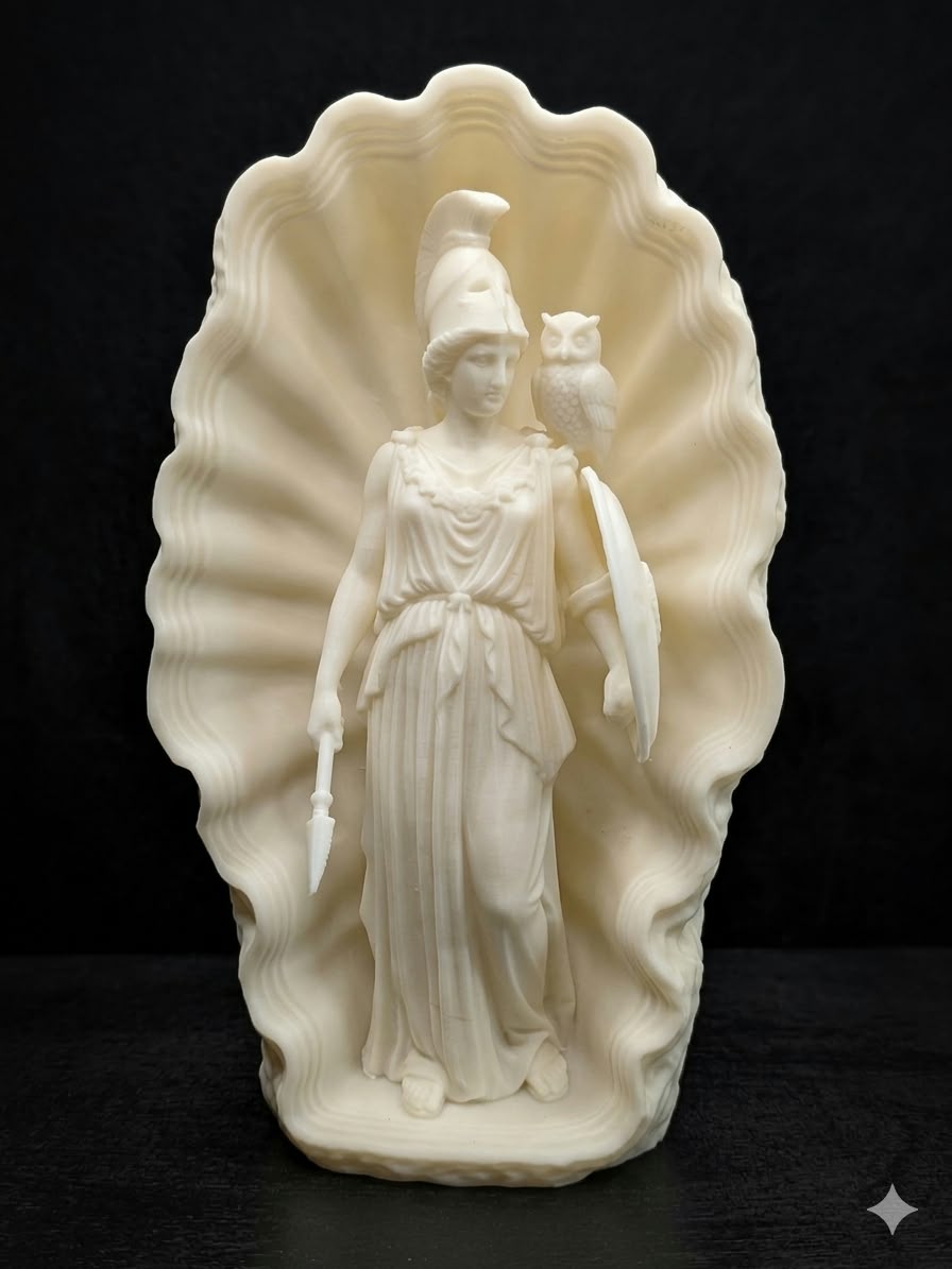 Athena Goddess Lamp with Owl – Greek Mythology Illuminated Sculpture