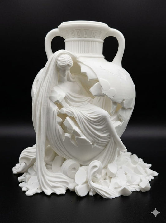 Broken Greek Vase Sculpture | Classical Goddess Statue | Large 3D Printed Home Decor