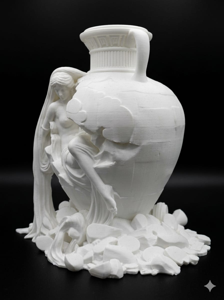 Broken Greek Vase Sculpture | Classical Goddess Statue | Large 3D Printed Home Decor