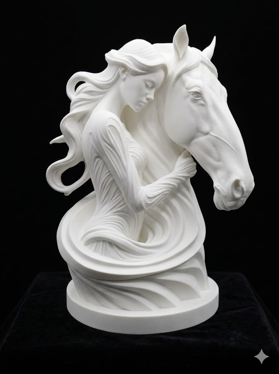 Elegant Woman & Horse Bust | 3D Printed Sculpture | Modern Home Decor | Fantasy Art Statue | Gift for Horse Lovers