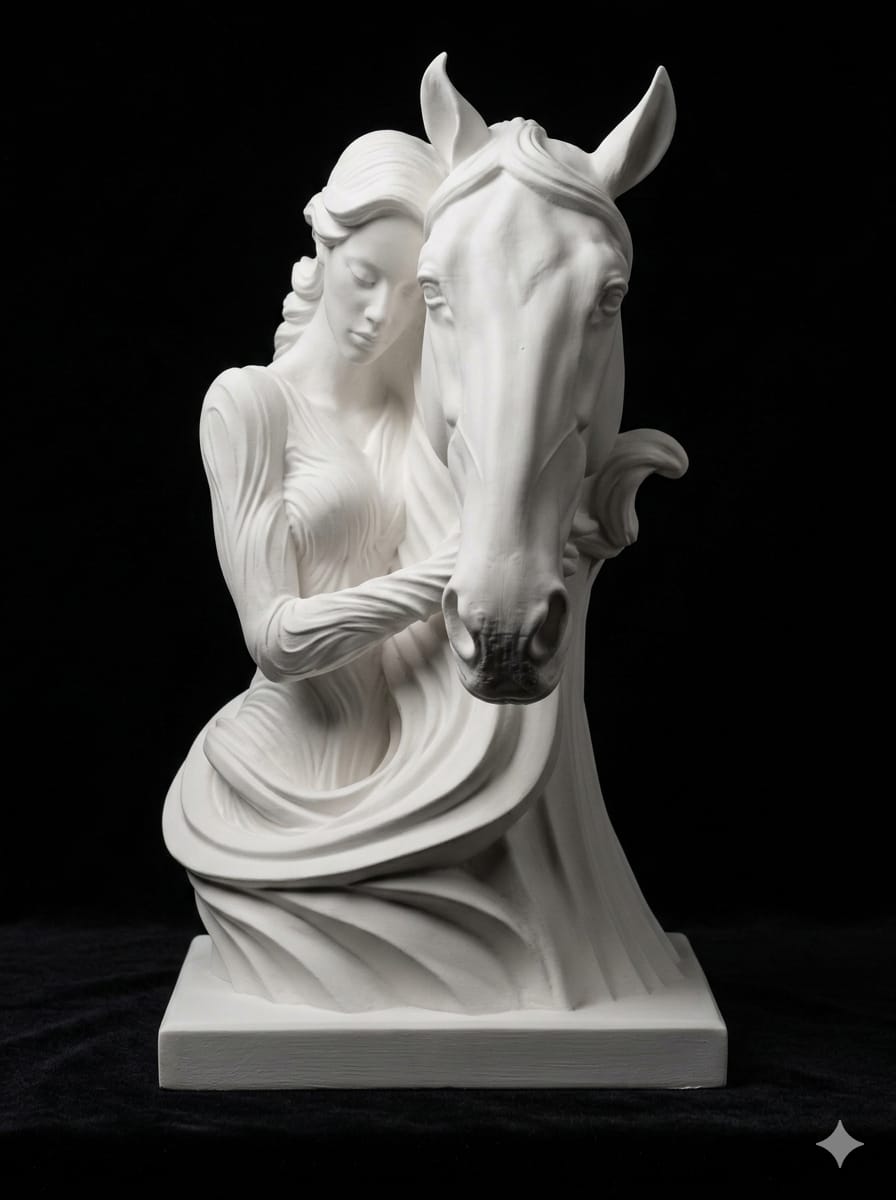 Elegant Woman & Horse Bust | 3D Printed Sculpture | Modern Home Decor | Fantasy Art Statue | Gift for Horse Lovers