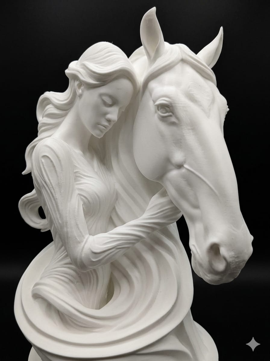 Elegant Woman & Horse Bust | 3D Printed Sculpture | Modern Home Decor | Fantasy Art Statue | Gift for Horse Lovers