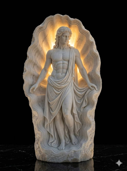 Apollo Shell Lamp | 3D Printed Greek God LED Table Lamp | Inspired Decor | 30cm Tall | 12V Power Supply Included