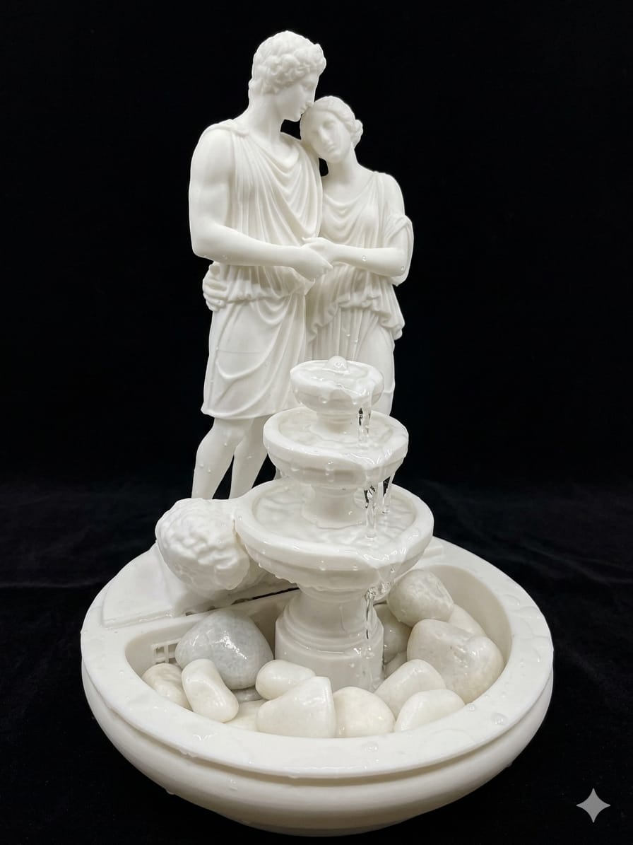 Romantic Lovers Water Fountain – 3D Printed Indoor Tabletop Fountain – Greek Statue Decor – Handmade Home Décor – Relaxing Water Feature