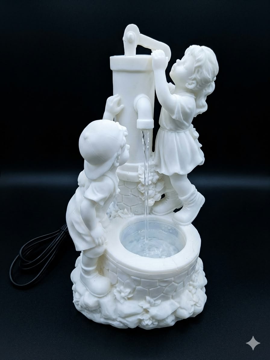 Vintage Children Water Well Fountain | 3D Printed Indoor Tabletop Water Fountain | Rustic Cottage Decor