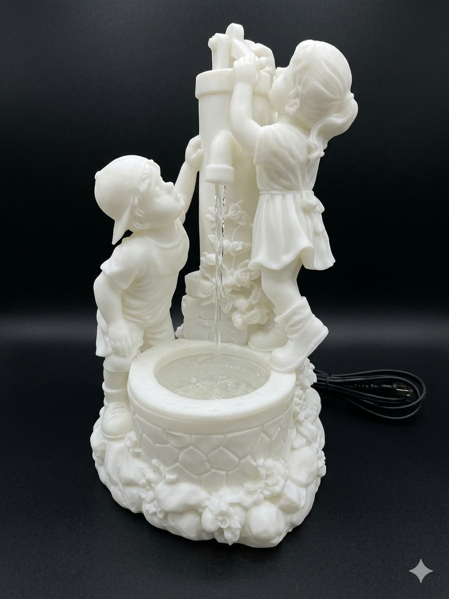 Vintage Children Water Well Fountain | 3D Printed Indoor Tabletop Water Fountain | Rustic Cottage Decor