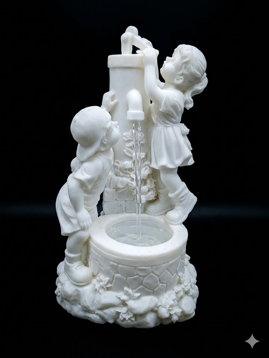 Vintage Children Water Well Fountain | 3D Printed Indoor Tabletop Water Fountain | Rustic Cottage Decor