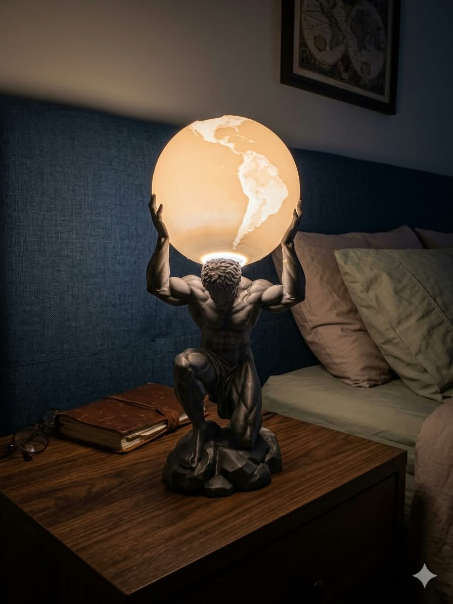 Atlas Holding the World – Illuminated Globe Lamp