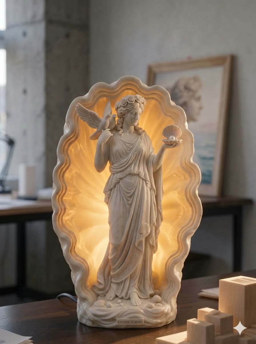 Aphrodite Greek Goddess Lamp – Greek Mythology LED Statue – 3D Printed Goddess Decor – Custom Light Color – Mythology Gift