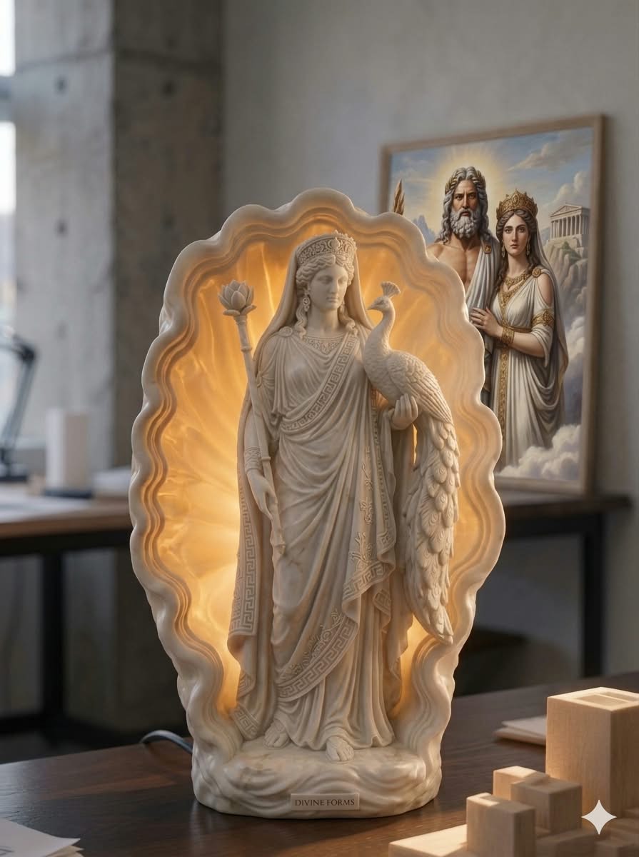 Hera Greek Goddess Lamp – Greek Mythology LED Statue – 3D Printed Goddess Decor – Custom Light Color – Mythology Gift