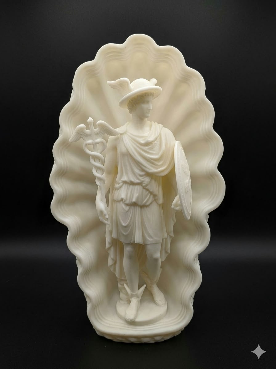 Hermes Greek God Lamp, Greek Mythology Decor, Caduceus Statue Light, 3D Printed Sculpture, Custom LED Color, Mythology Gift