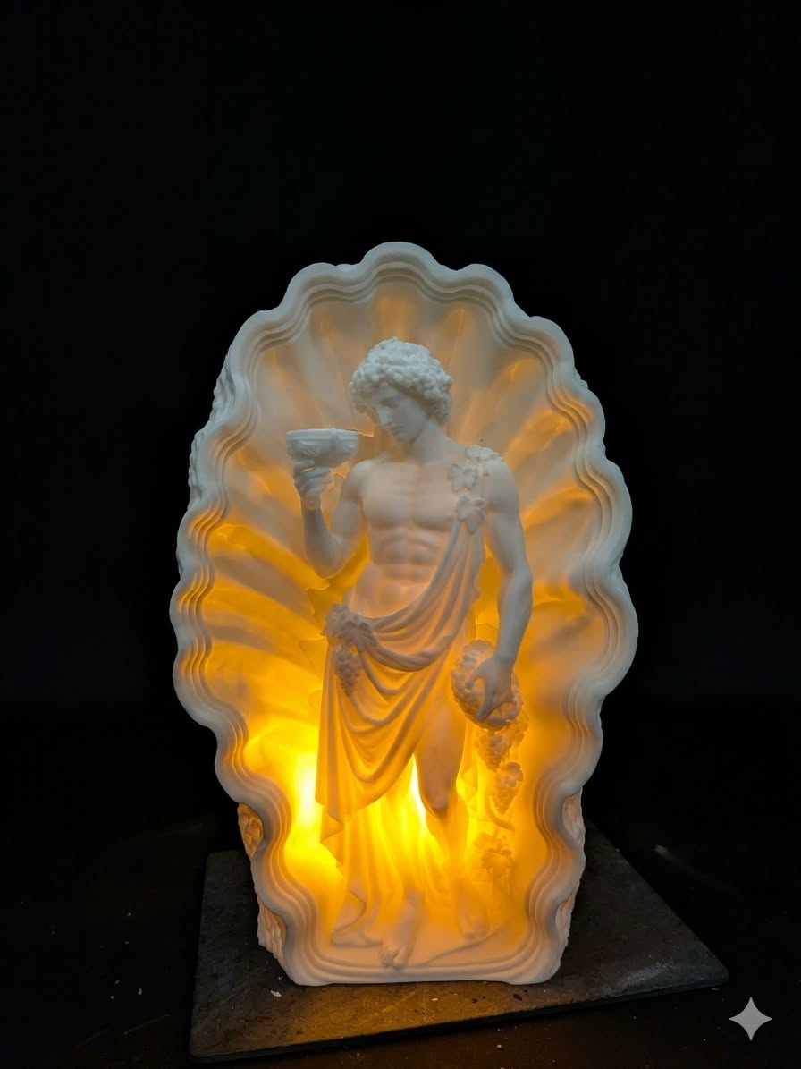 Dionysus Greek God Lamp, God of Wine Decor, Greek Mythology Light, 3D Printed Statue, Custom LED Color, Mythology Gift