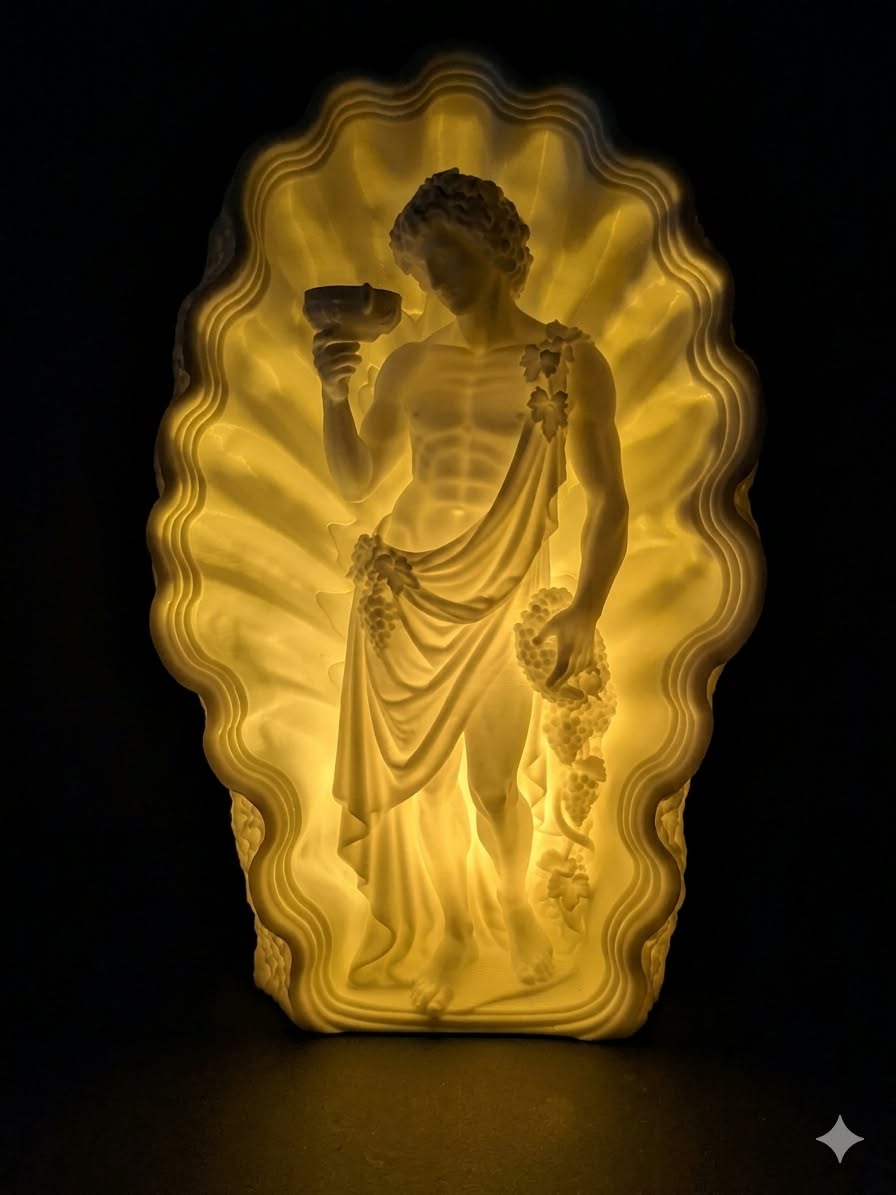 Dionysus Greek God Lamp, God of Wine Decor, Greek Mythology Light, 3D Printed Statue, Custom LED Color, Mythology Gift