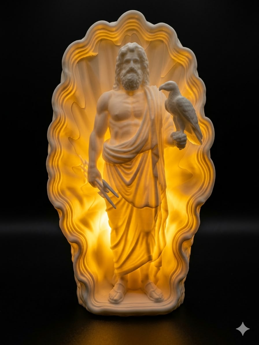 Zeus Greek God Lamp, God of Thunder Decor, Greek Mythology Light, Zeus Statue, Custom LED Color, 3D Printed Mythology Gift