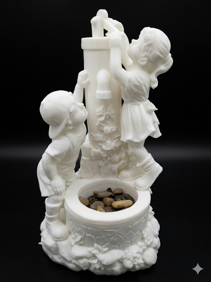Vintage Children Water Well Fountain | 3D Printed Indoor Tabletop Water Fountain | Rustic Cottage Decor