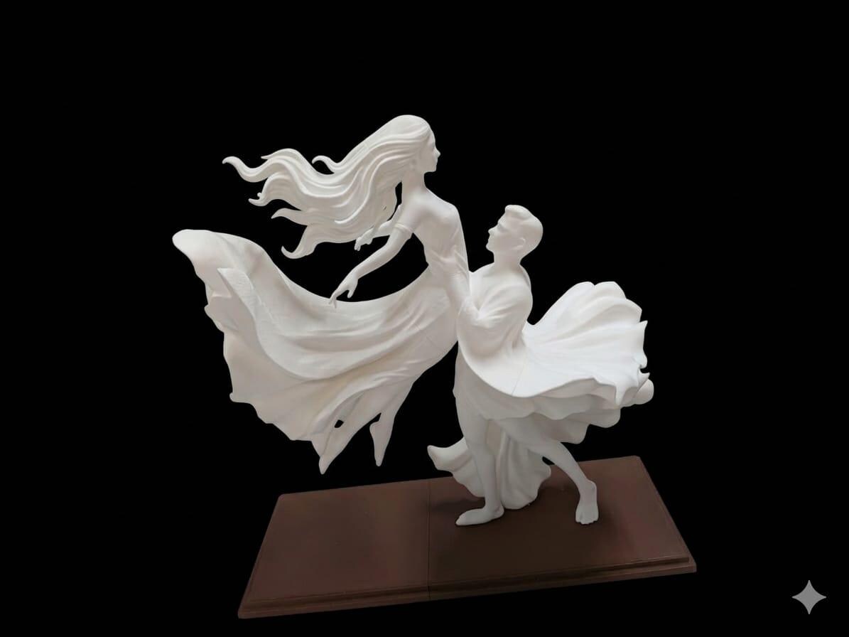 Elegant Dancing Couple Sculpture – 3D Printed Art Deco Style Figurine