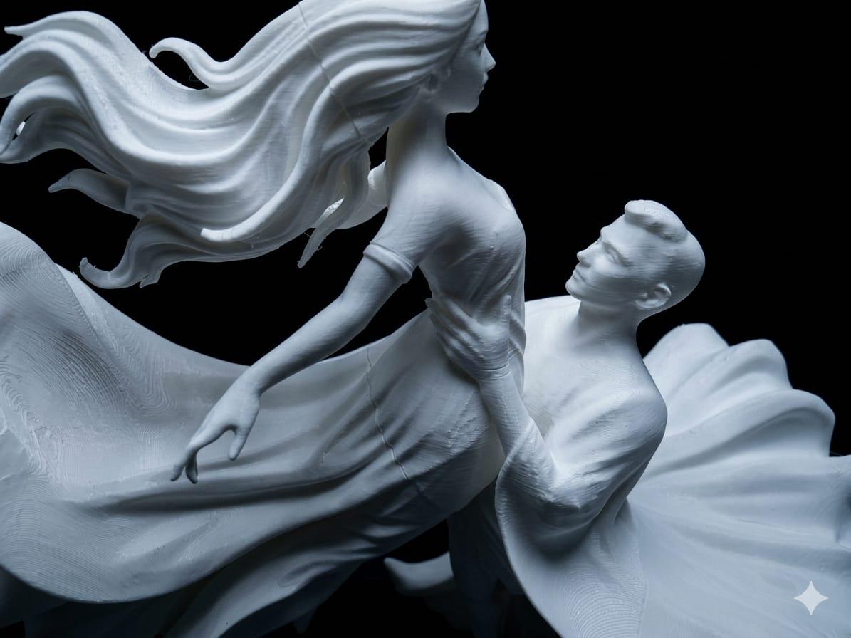 Elegant Dancing Couple Sculpture – 3D Printed Art Deco Style Figurine