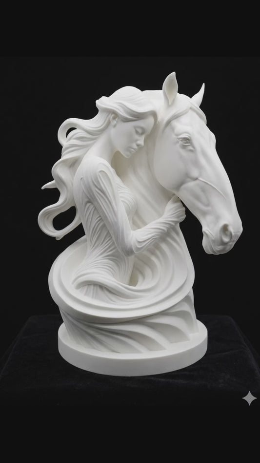 Elegant Woman & Horse Bust | 3D Printed Sculpture | Modern Home Decor | Fantasy Art Statue | Gift for Horse Lovers